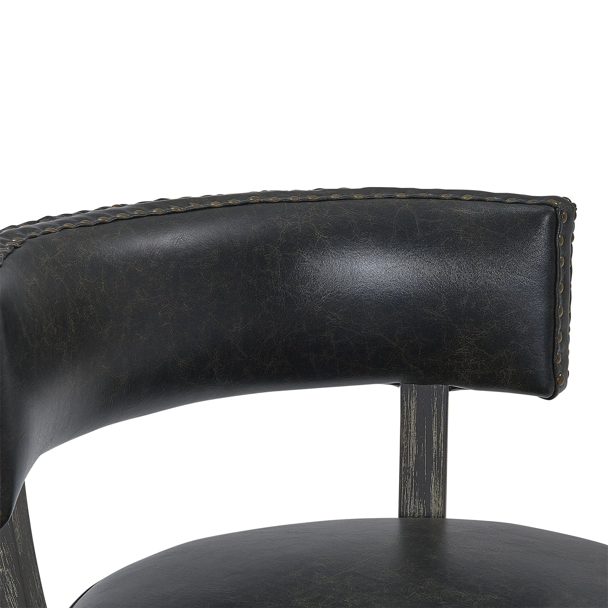 Faux Leather And Wood Swivel Low Back Counter Height Bar Chair - Black / Dark Gray