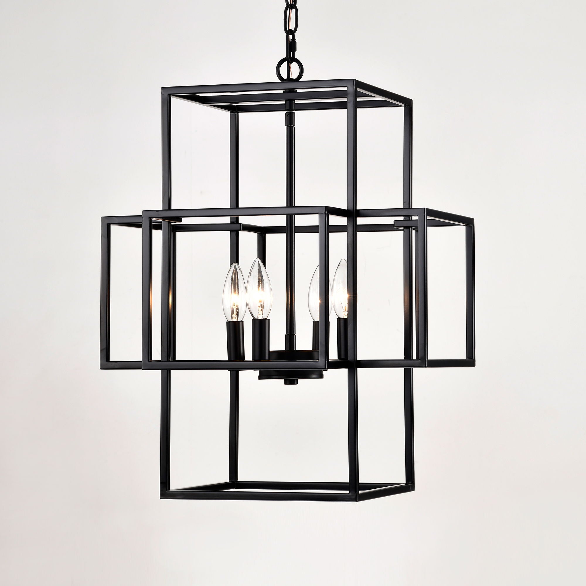 4 Light Metal Lantern Tiered Pendant Hanging Light Fixtures, Industrial Farmhouse Adjustable Height Chandeliers For Dining Room Hallway Foyer Entryway (E12 Bulbs Not Included)