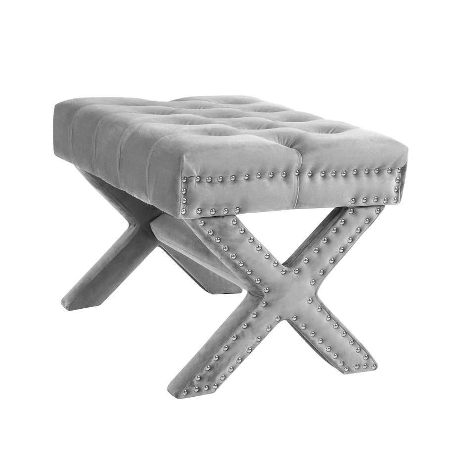 Velvet Tufted Ottoman - Light Gray