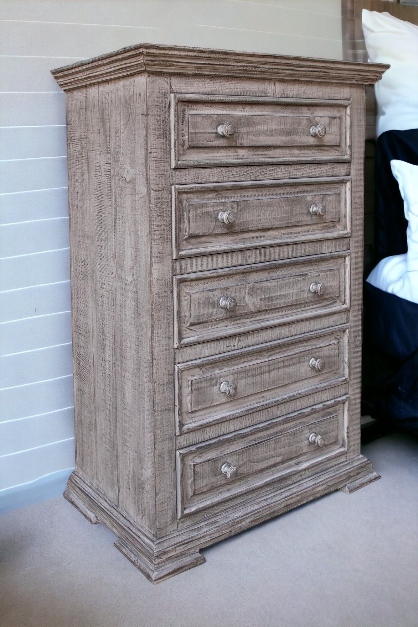 Wood 5 Drawer Chest - Gray