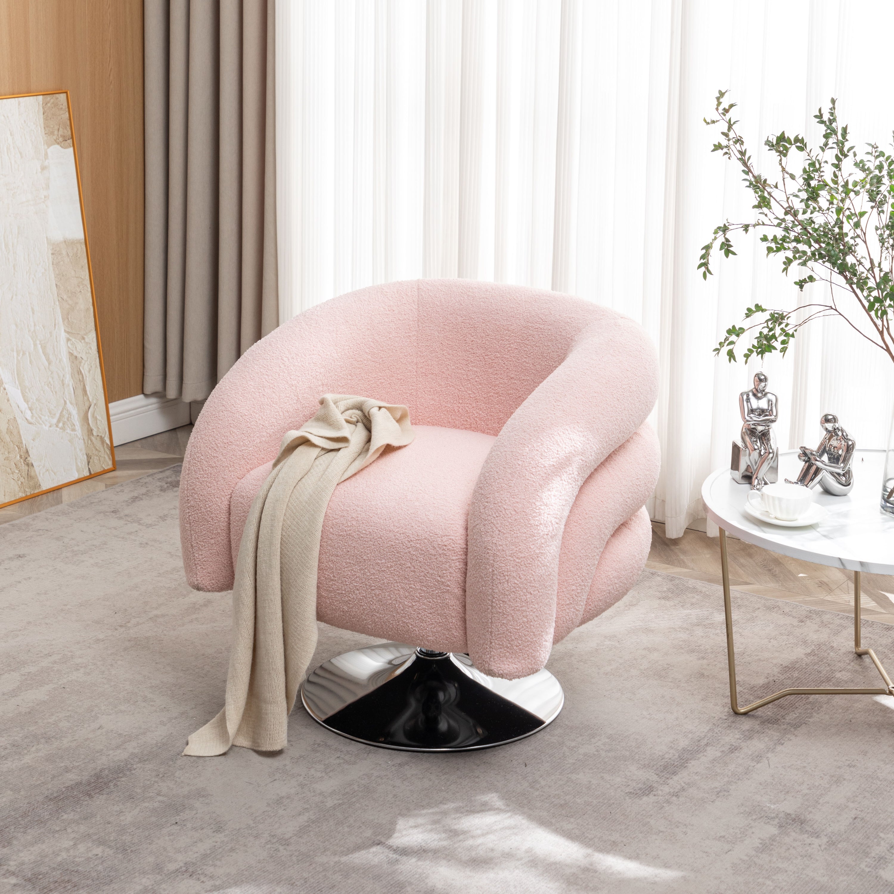 Modern Style Single Swivel Sofa Chair, Teddy Upholstered Single Sofa With Round And Fluffy Reading Chair, Suitable For Living Room