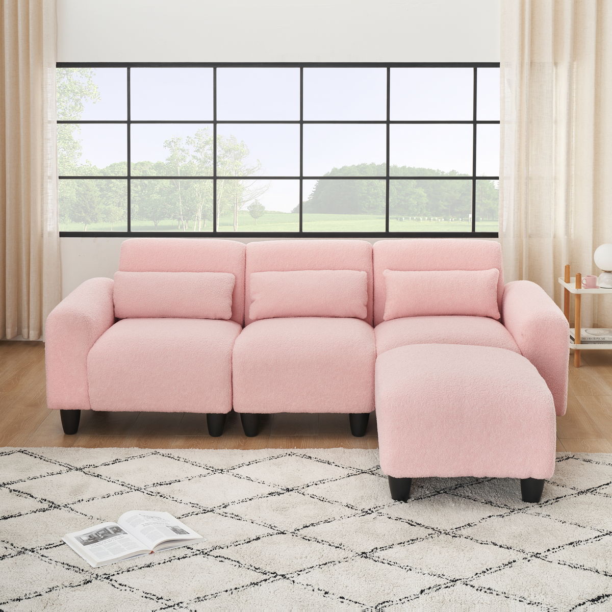 Teddy Fleece Creative Sofa Can Be Assembled Into A Two-Seater Sofa Plus A Single Couch With Three Waist Pillows To Perfectly Stretch Your Waist For Small Apartment Bedroom Spaces