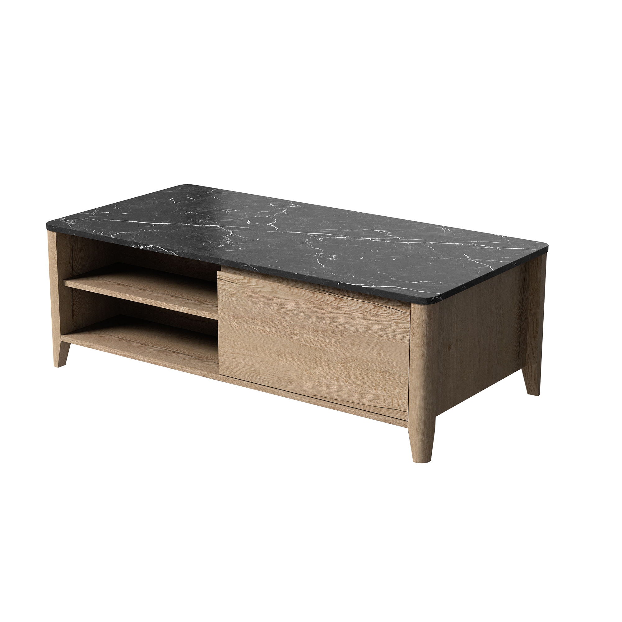 Modern Farmhouse Double Drawer Coffee Table For Living Room Or Office Marble Texture