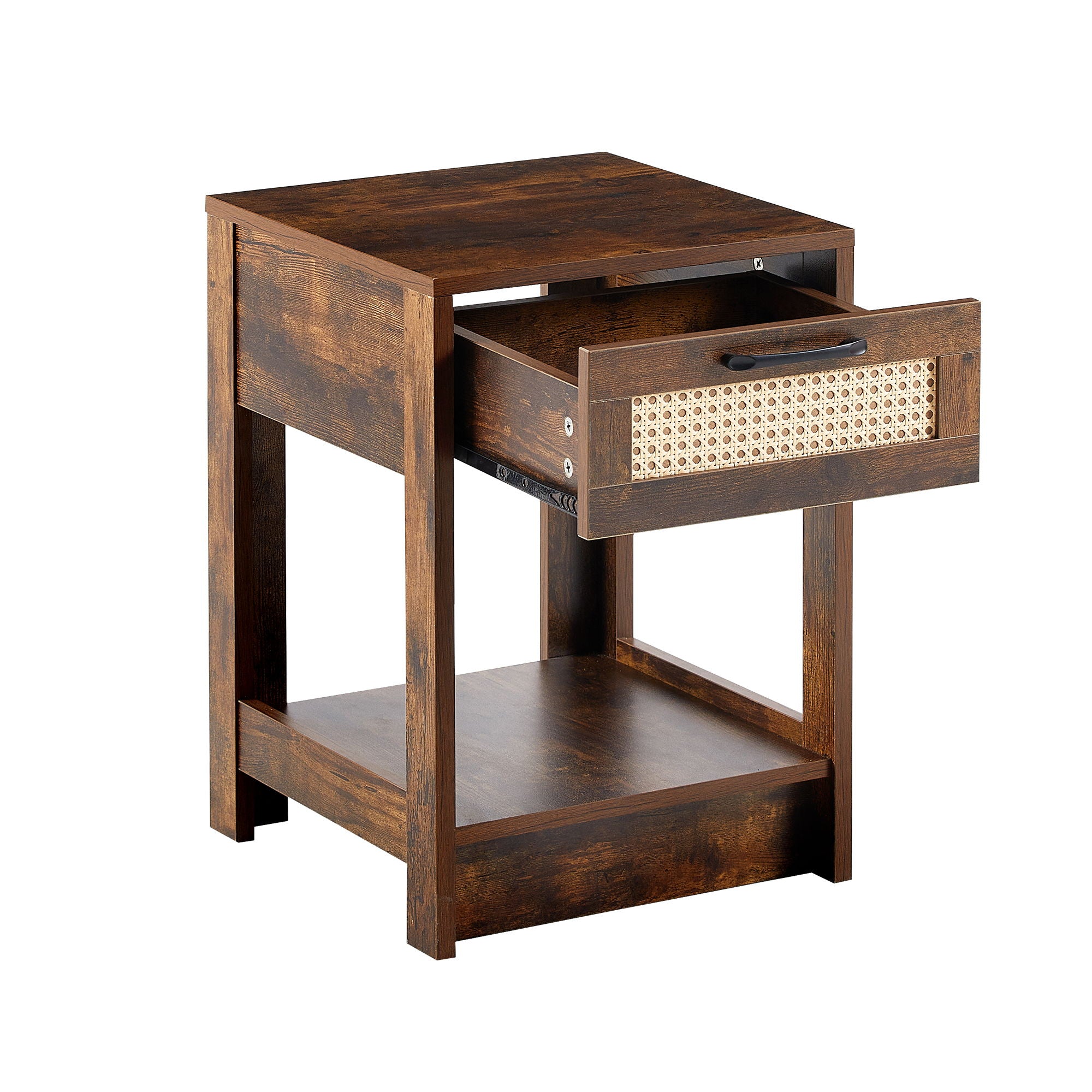 15.75" Rattan End Table With Drawer, Modern Nightstand, Side Table For Living Room, Bedroom