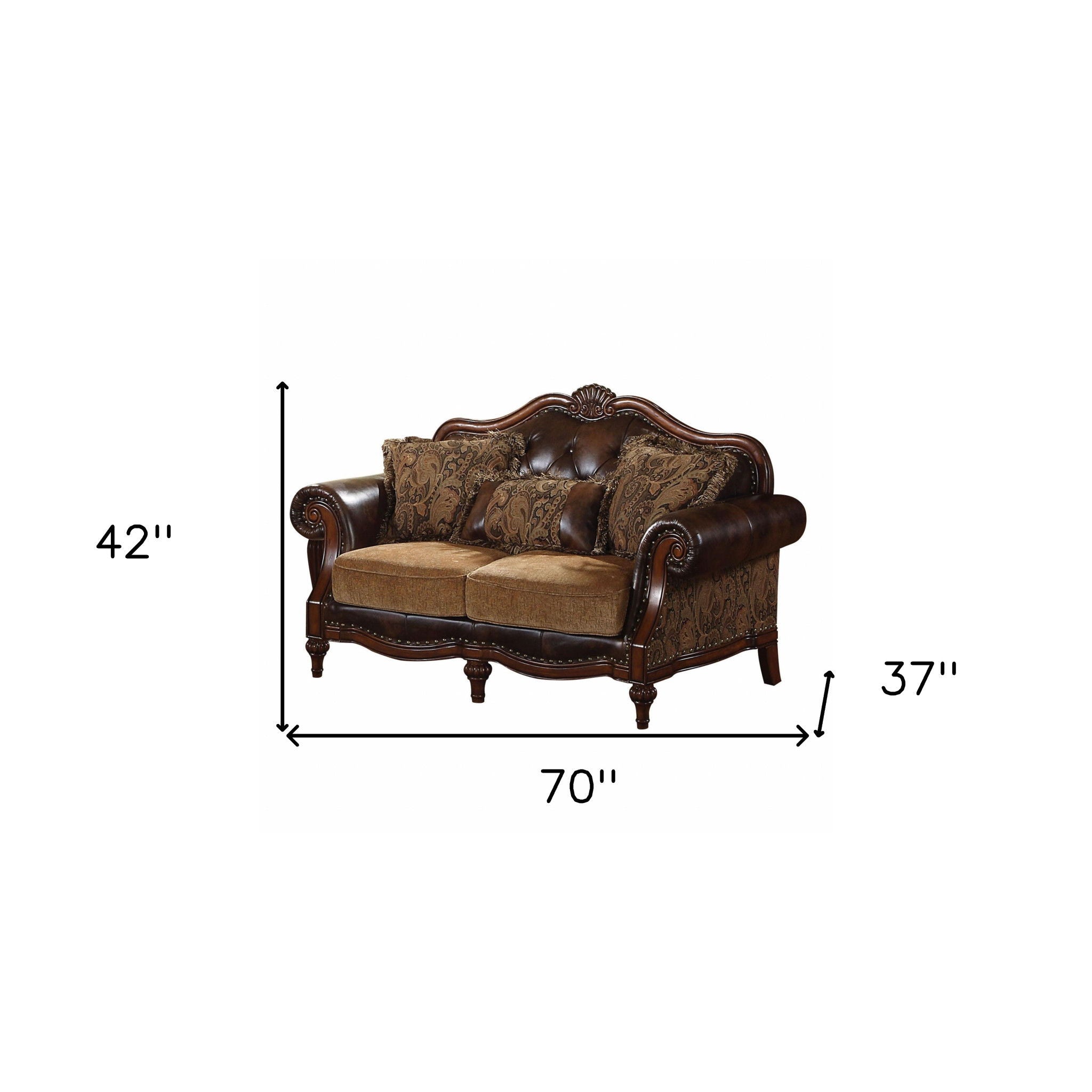 Faux Leather Chesterfield Loveseat - Brown