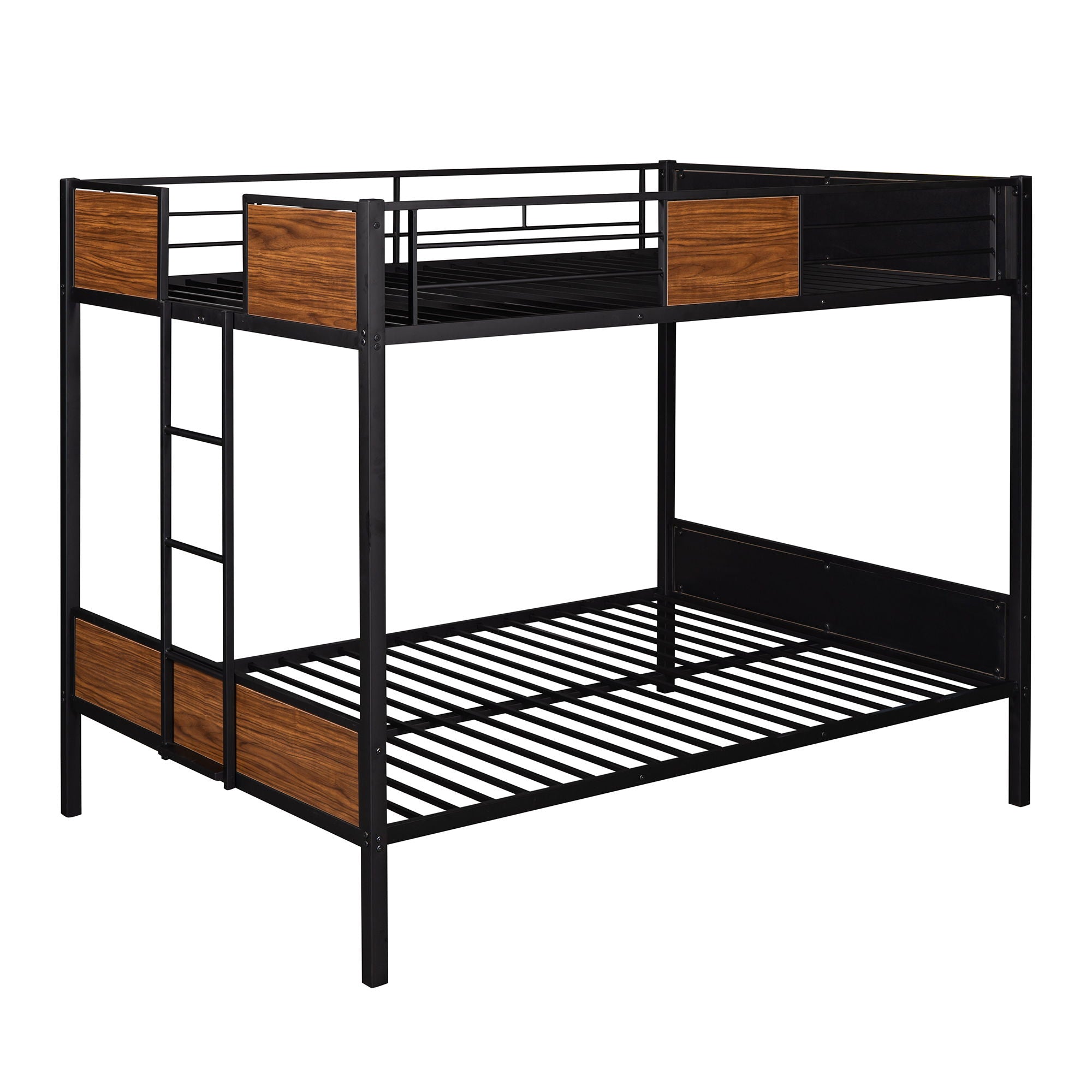 Full Over Full Bunk Bed Modern Style Steel Frame Bunk Bed With Safety Rail, Built-In Ladder For Bedroom, Dorm, Boys, Girls, Adults - Brown