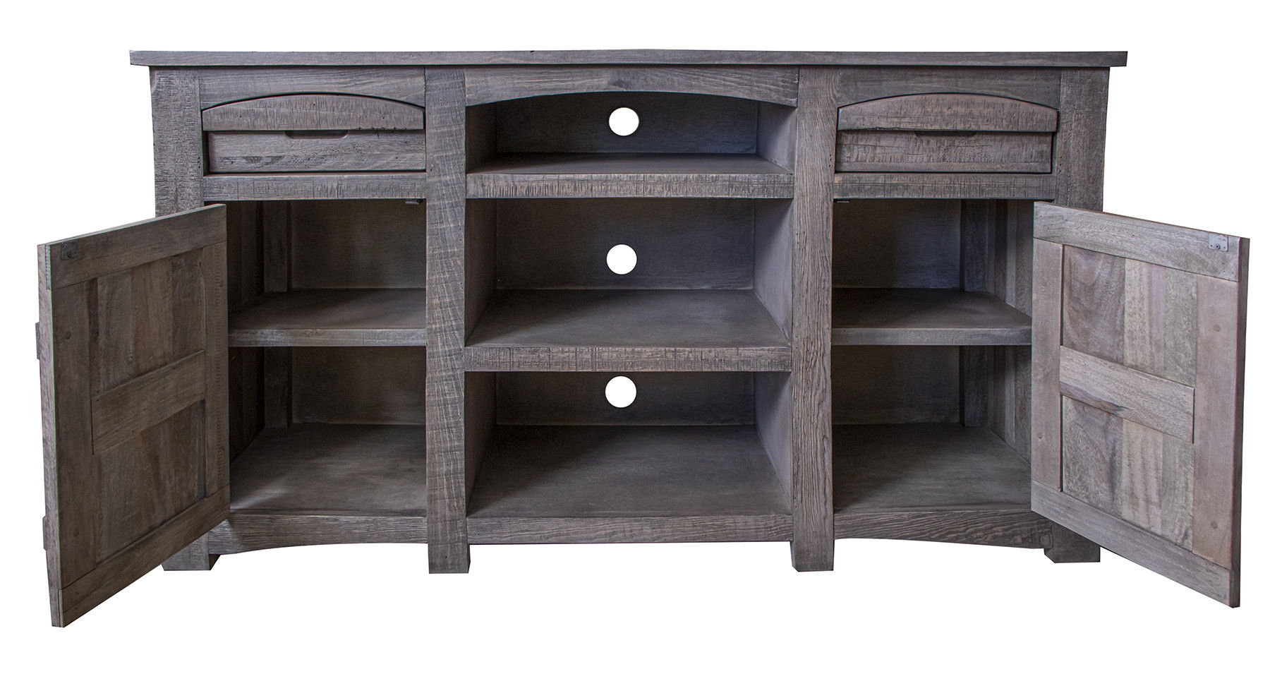 Wood Cabinet Enclosed Storage Distressed TV Stand - Gray