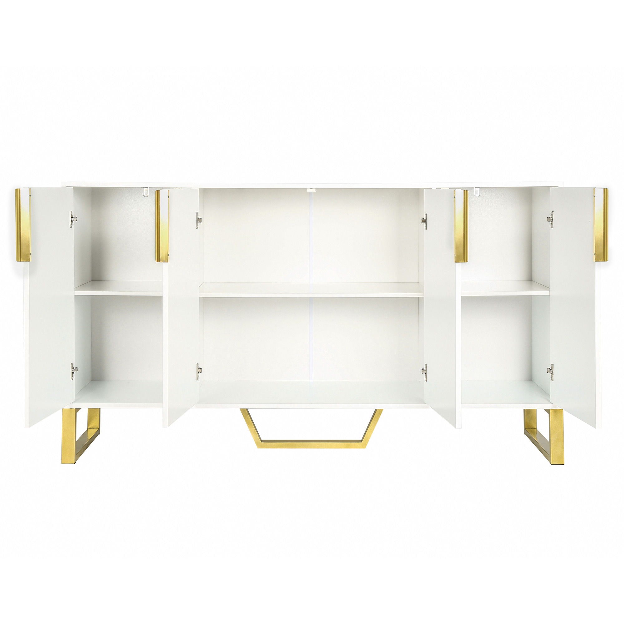 Modern Sideboard With Four Doors, Metal Handles & Legs And Adjustable Shelves Kitchen Cabinet