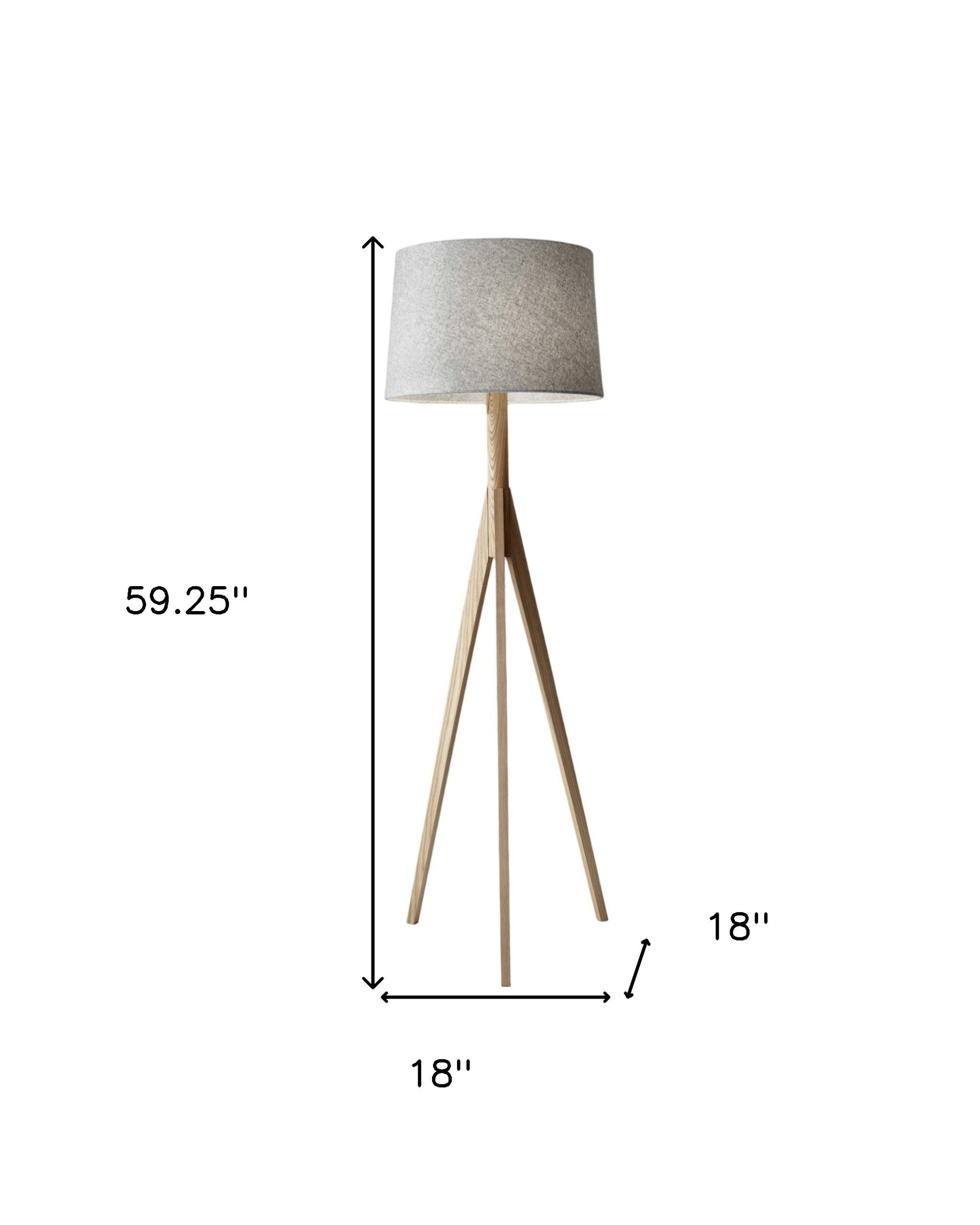 Solid Wood Tripod Floor Lamp With Gray Fabric Empire Shade - Natural