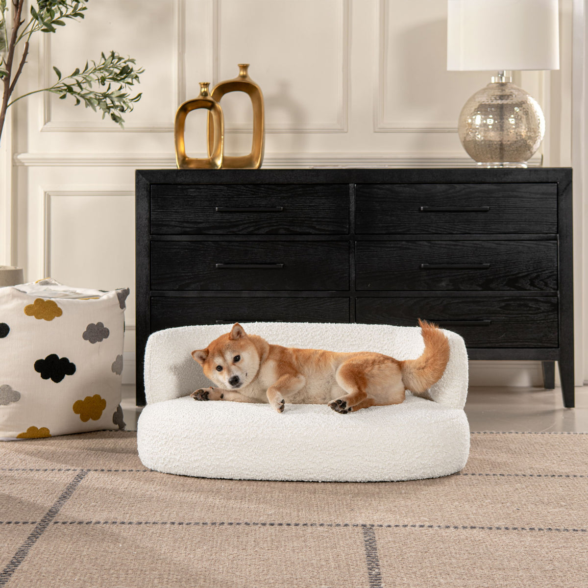 Shep - Curved Dog Sofa Bed Medium - Ivory White by Jennifer Taylor Home | Bel Furniture