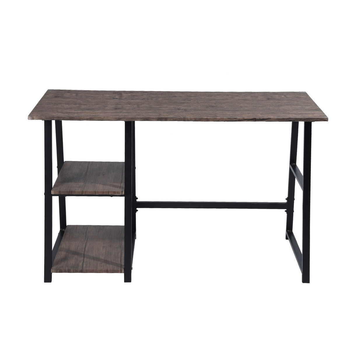 Modern Home Office Computer Table With Storage Shelves - Vintage Brown