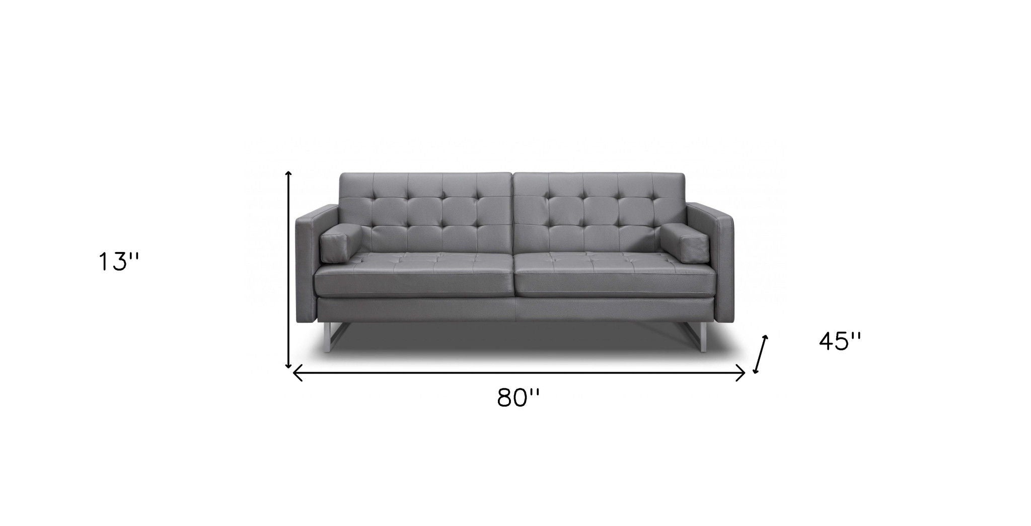 Faux Leather Sofa With Silver Legs - Gray