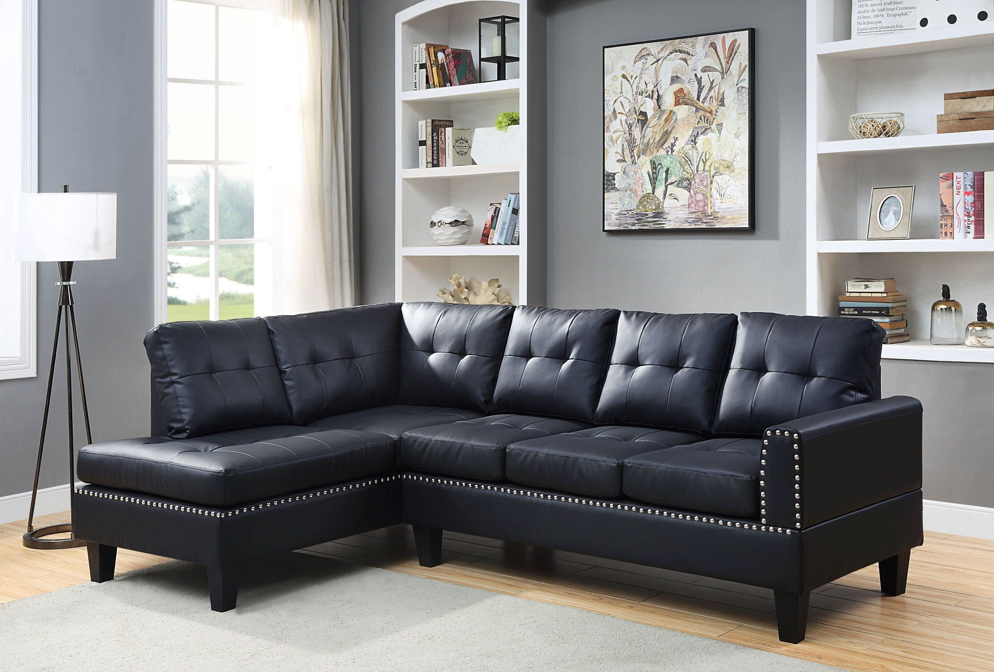 Polyurethane L Shaped Two Piece Corner Sectional - Black