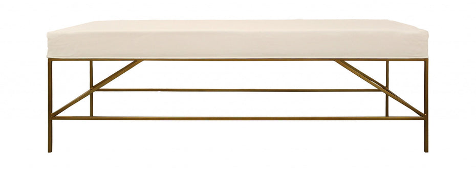 Upholstered Linen Bench - Ivory / Gold