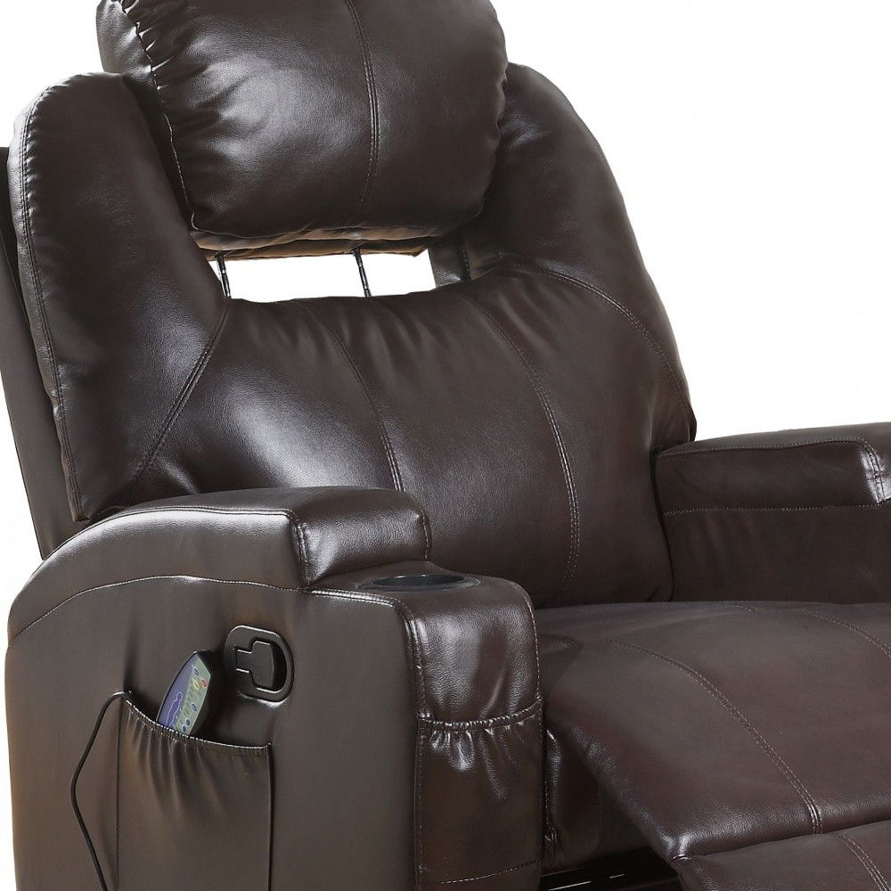 Faux Leather Heated Massage Home Theater Recliner - Brown