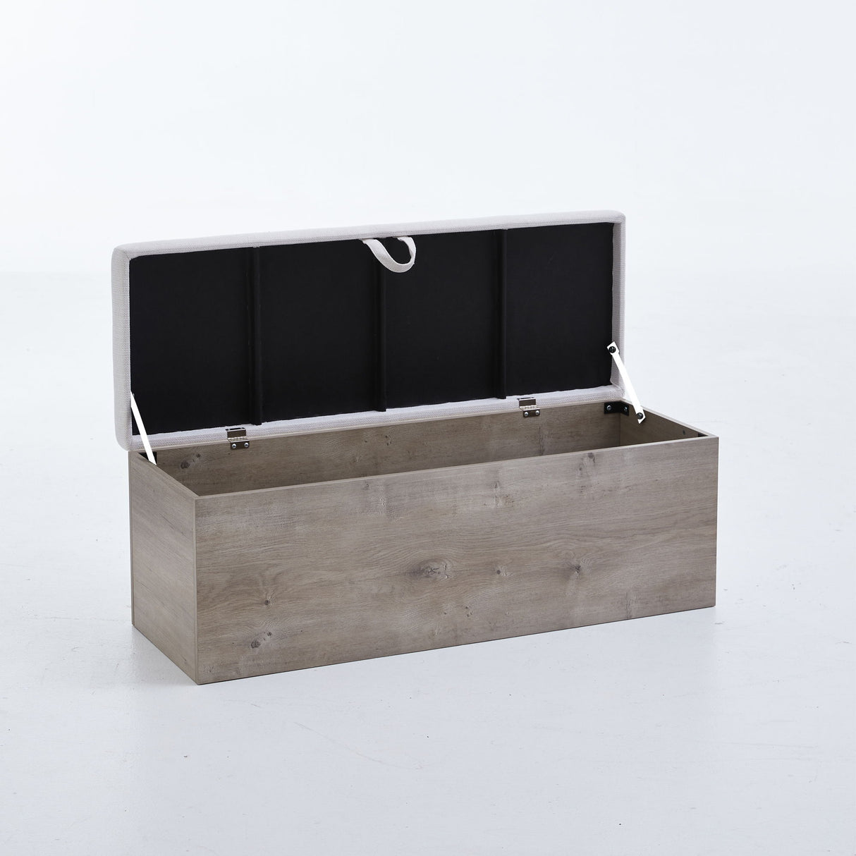 Shelton - Upholstered Flip Top Storage Bench - Ivory / Light Gray / Camel Oak