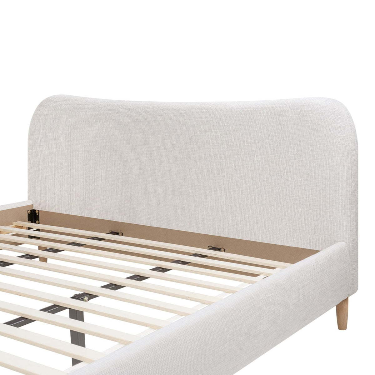 Roman - King Curved Headboard Upholstered Platform Bed - Light Beige