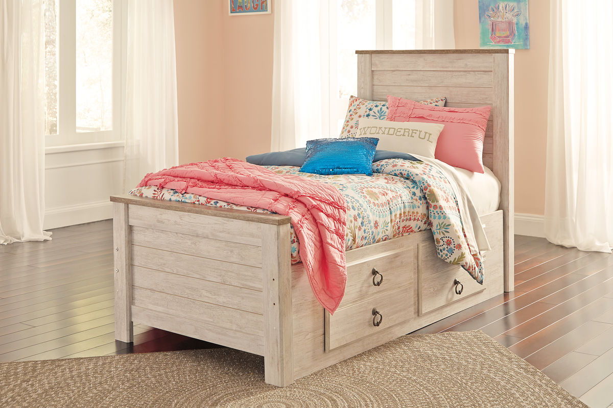 Willowton - Panel Bed Light Brown Twin 2 Drawers by Signature Design by Ashley® | Bel Furniture