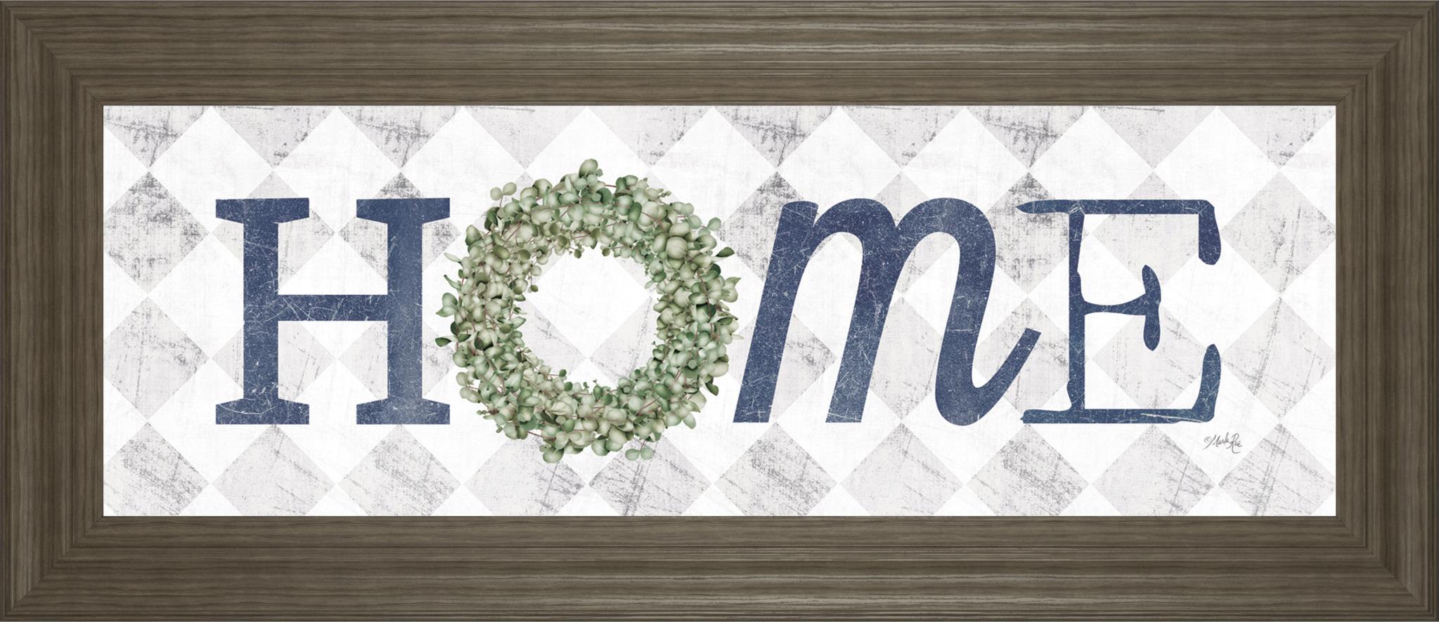 18x42 Home With Eucalyptus Wreath I By Marla Rae - Light Blue