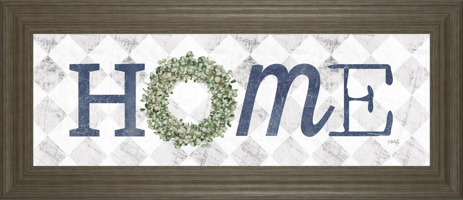 18x42 Home With Eucalyptus Wreath I By Marla Rae - Light Blue