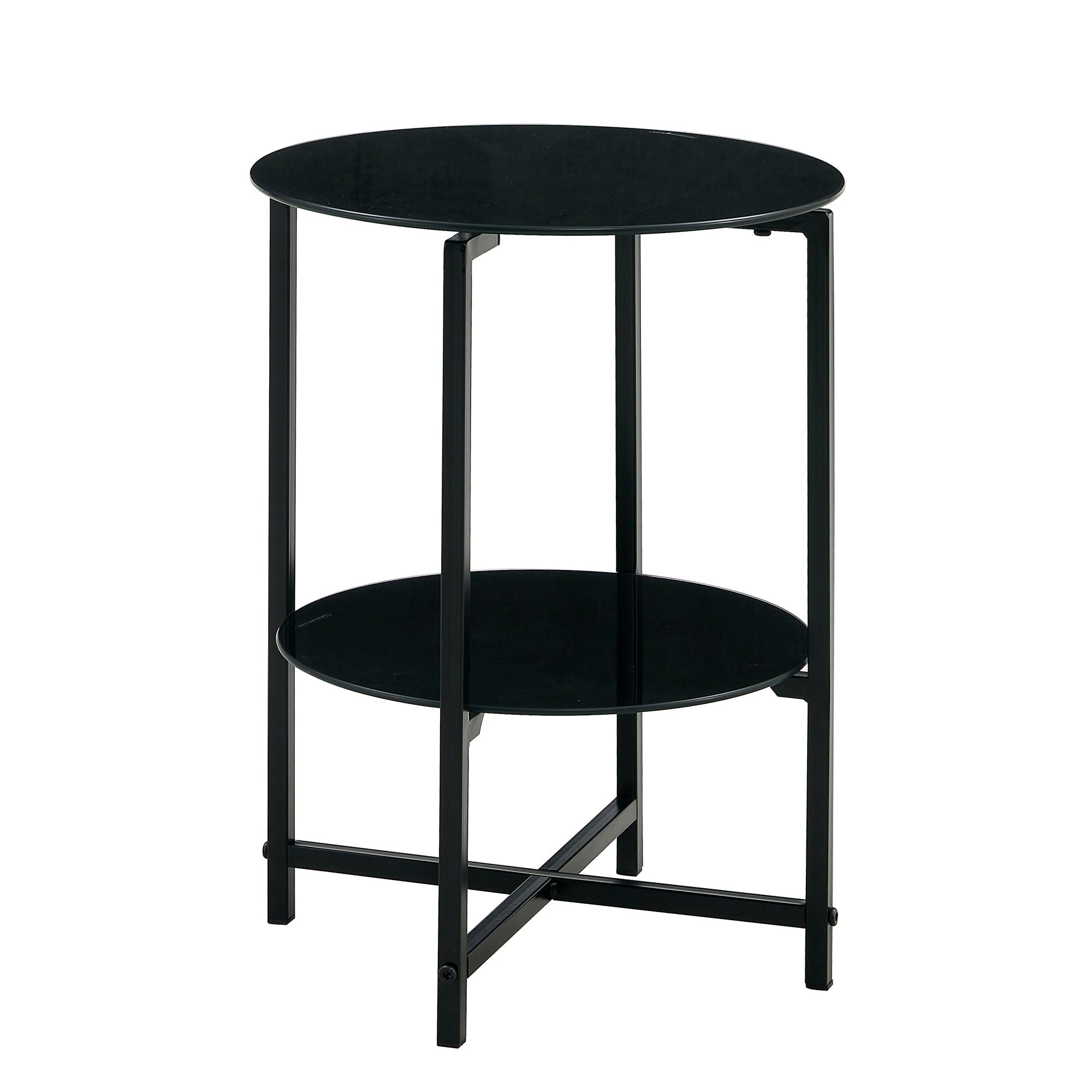 JWS Tempered Glass End Table (Set of 2) , Round Coffee Table For Bedroom Living Room Office - Black