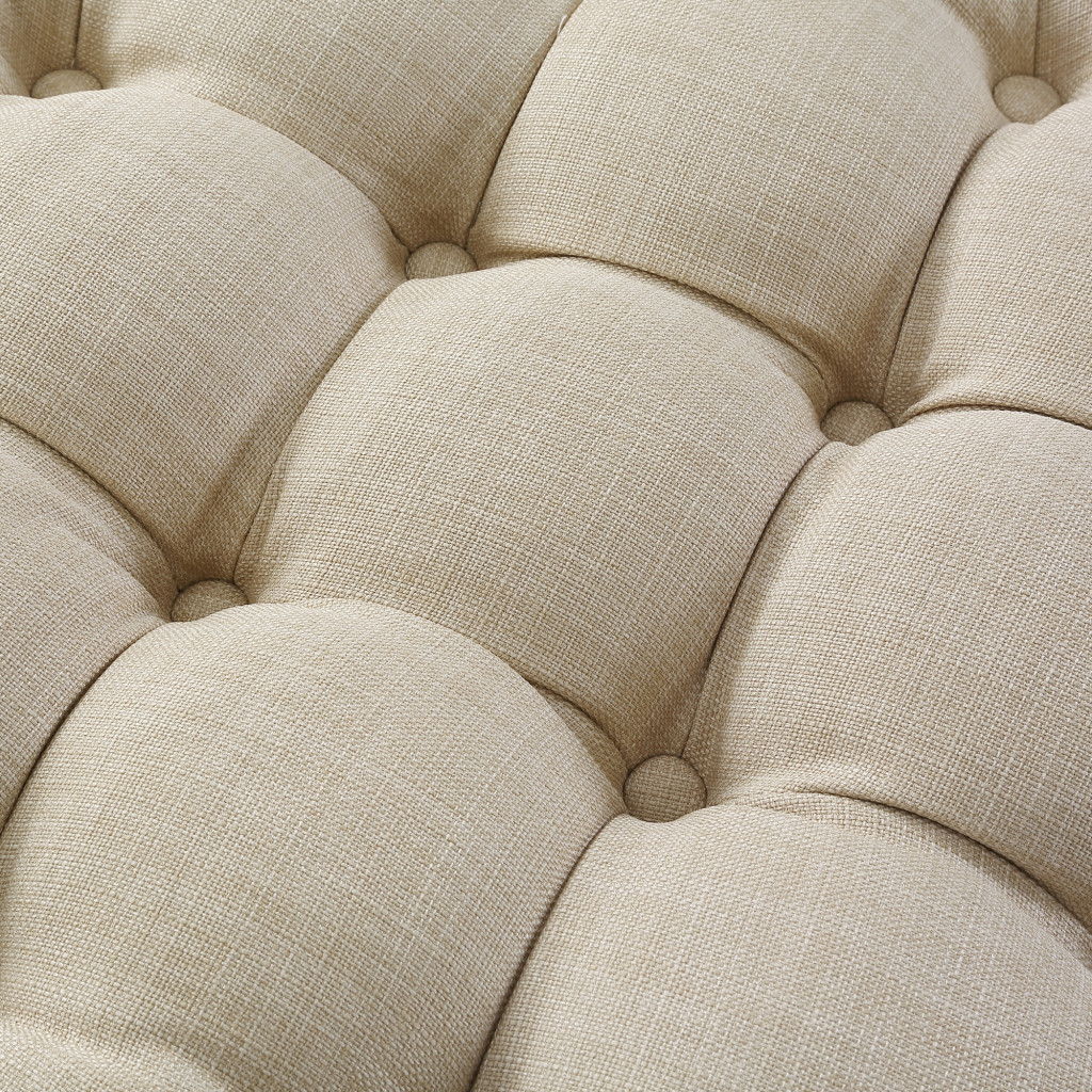 Linen Tufted Round Ottoman - Beige