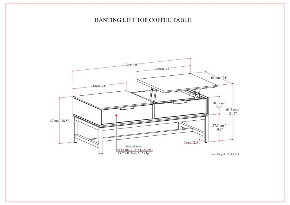 Banting - Lift Top Coffee Table - Walnut Brown by Simpli-Home | Bel Furniture