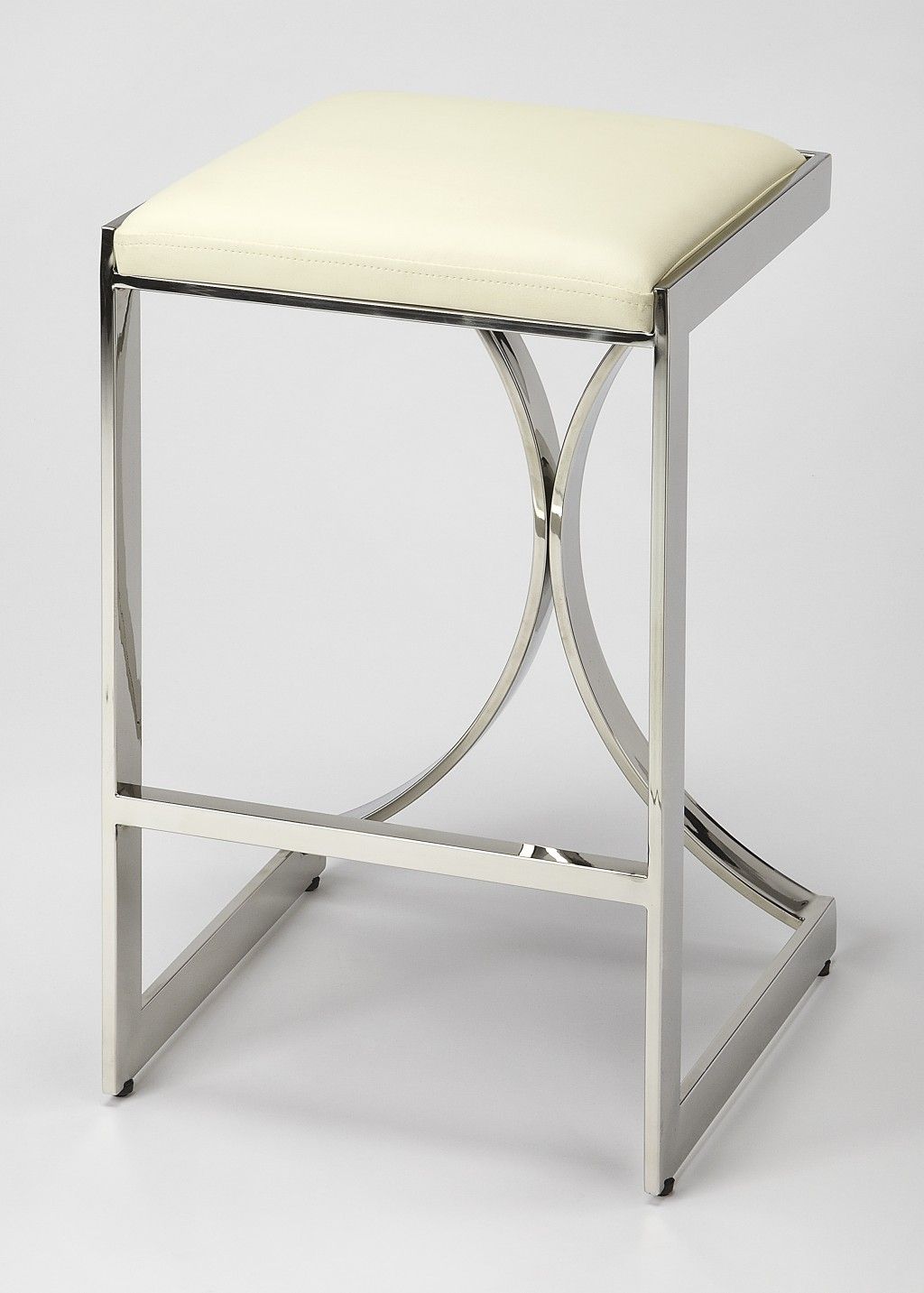 Backless Counter Height Bar Chair - Off White / Silver