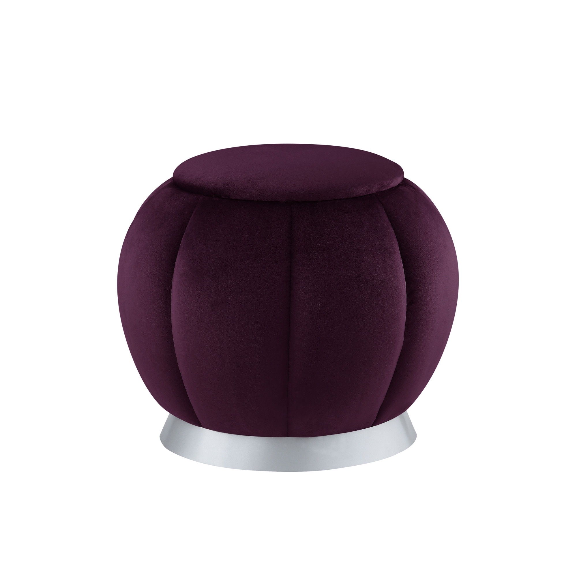 Velvet Round Ottoman - Purple / Silver