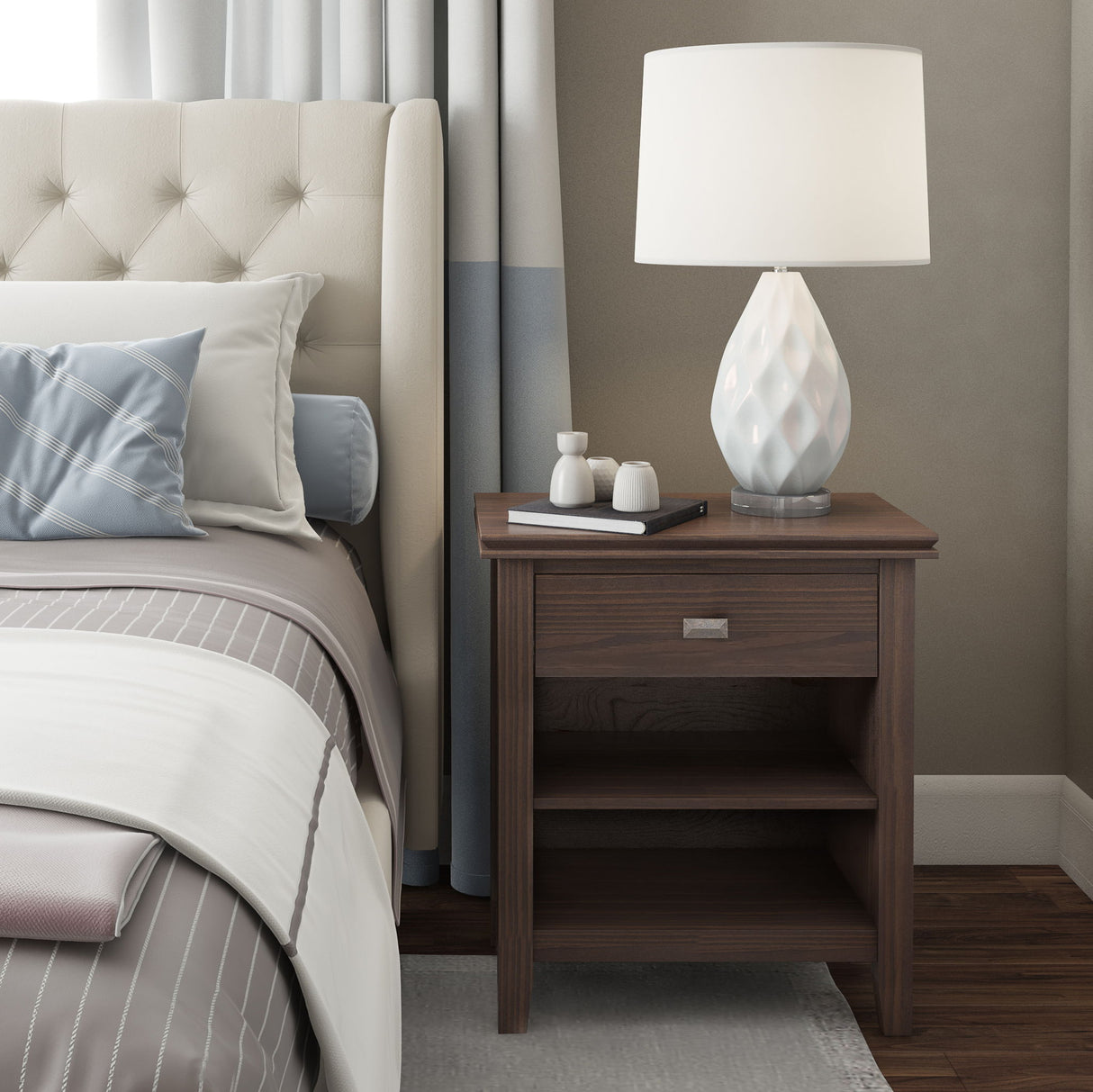 Artisan - Bedside Table - Warm Walnut Brown by Simpli-Home | Bel Furniture