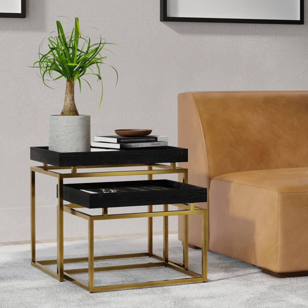 Macy - 2 Pieces Nesting Table - Black / Gold by Simpli-Home | Bel Furniture