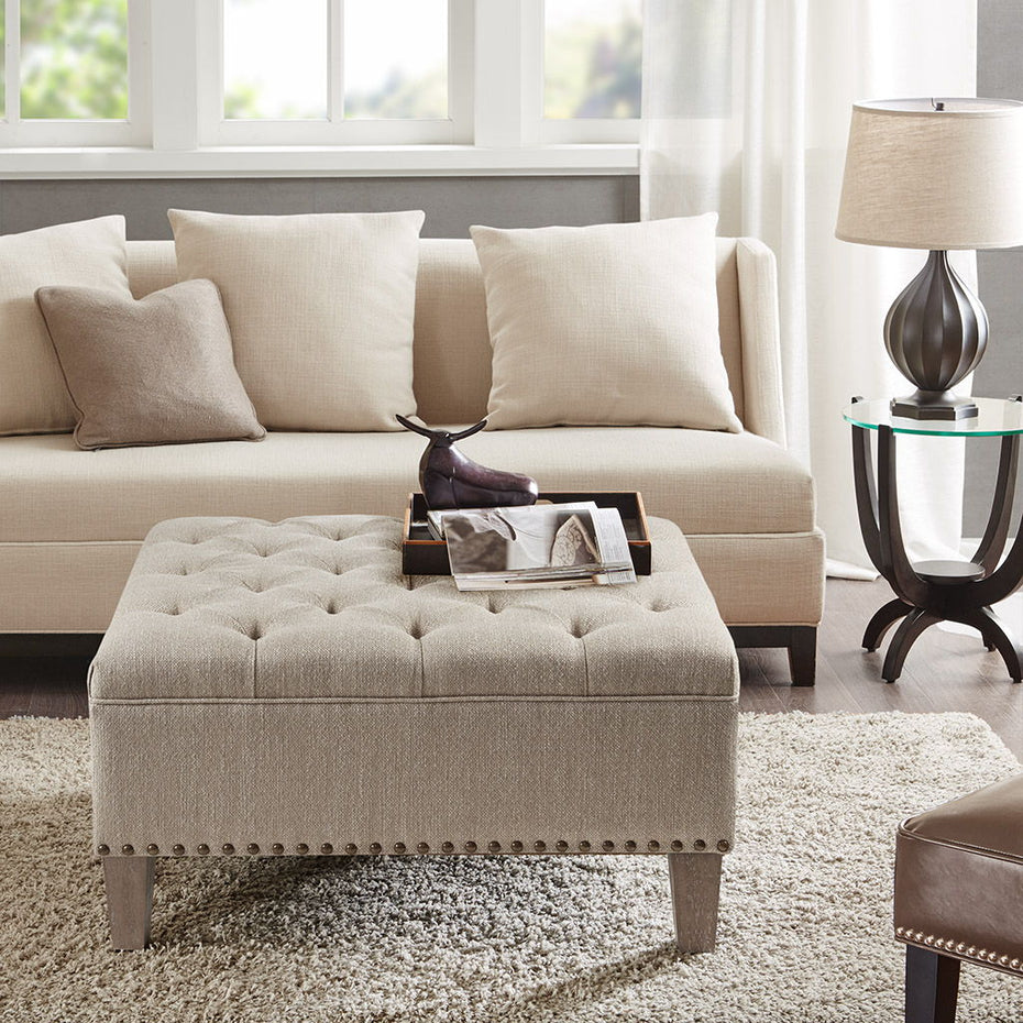 Lindsey - Tufted Square Cocktail Ottoman - Taupe