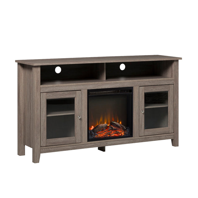 Classic Glass Door Fireplace Tall TV Stand For TVs Up To 65" Dark Brown by Walker Edison | Bel Furniture