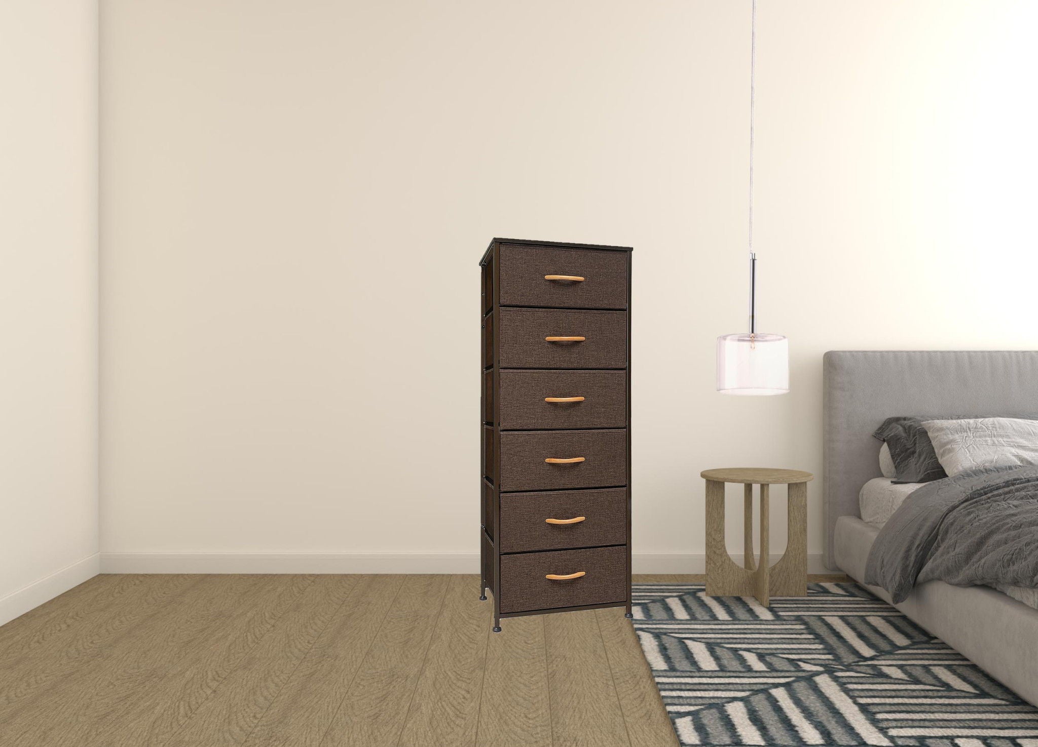 Steel And Fabric Six Drawer Chest - Brown