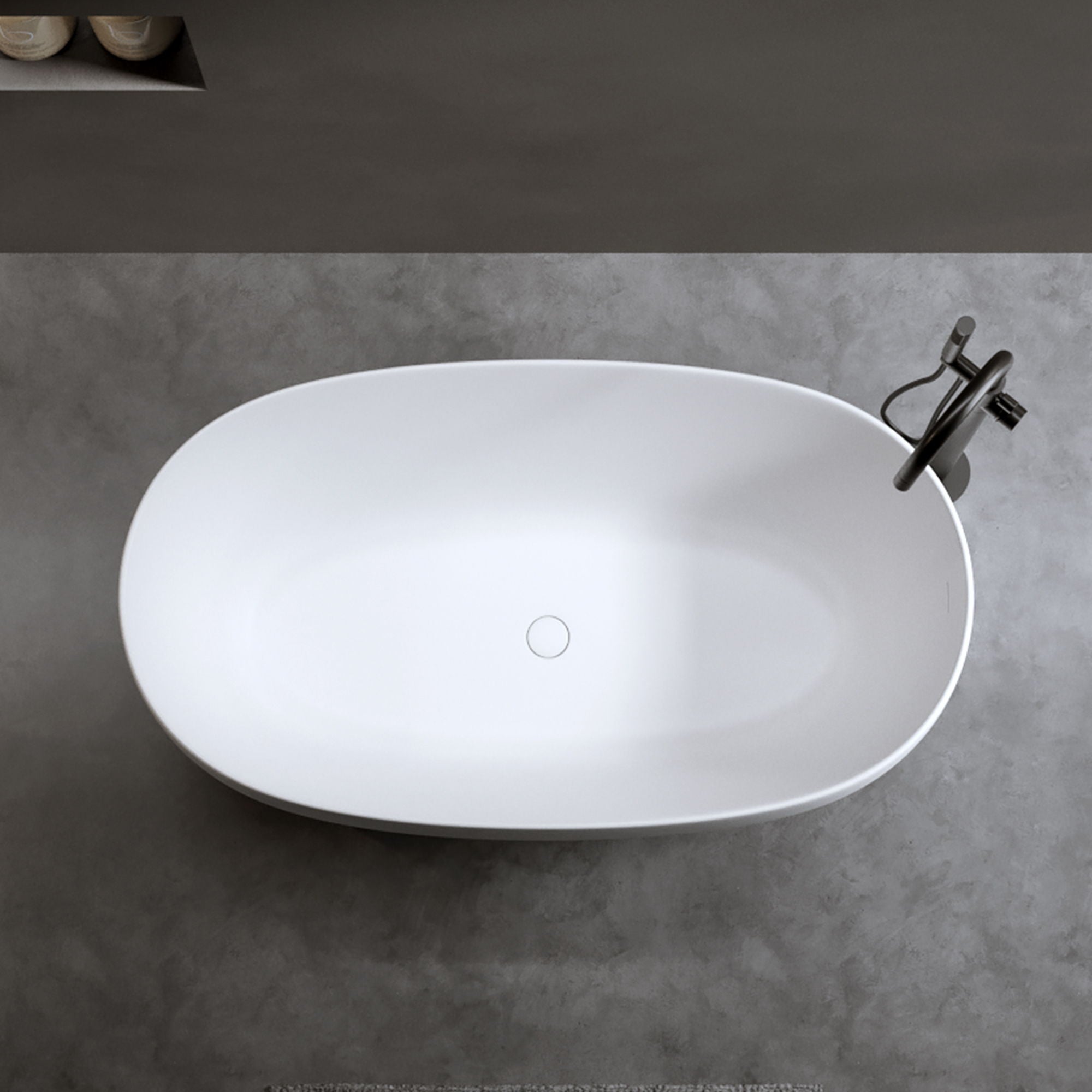 Independent Solid Surface Resin Stone Bathtub, A Modern Designed Independent Bathtub With Pop-Up Drainage And Overflow Pipes, Suitable For Small Households - Matte White