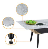 Landon - Coffee Table With Glass Marble Texture Top And Bent Wood Design by Lilola Home | Bel Furniture