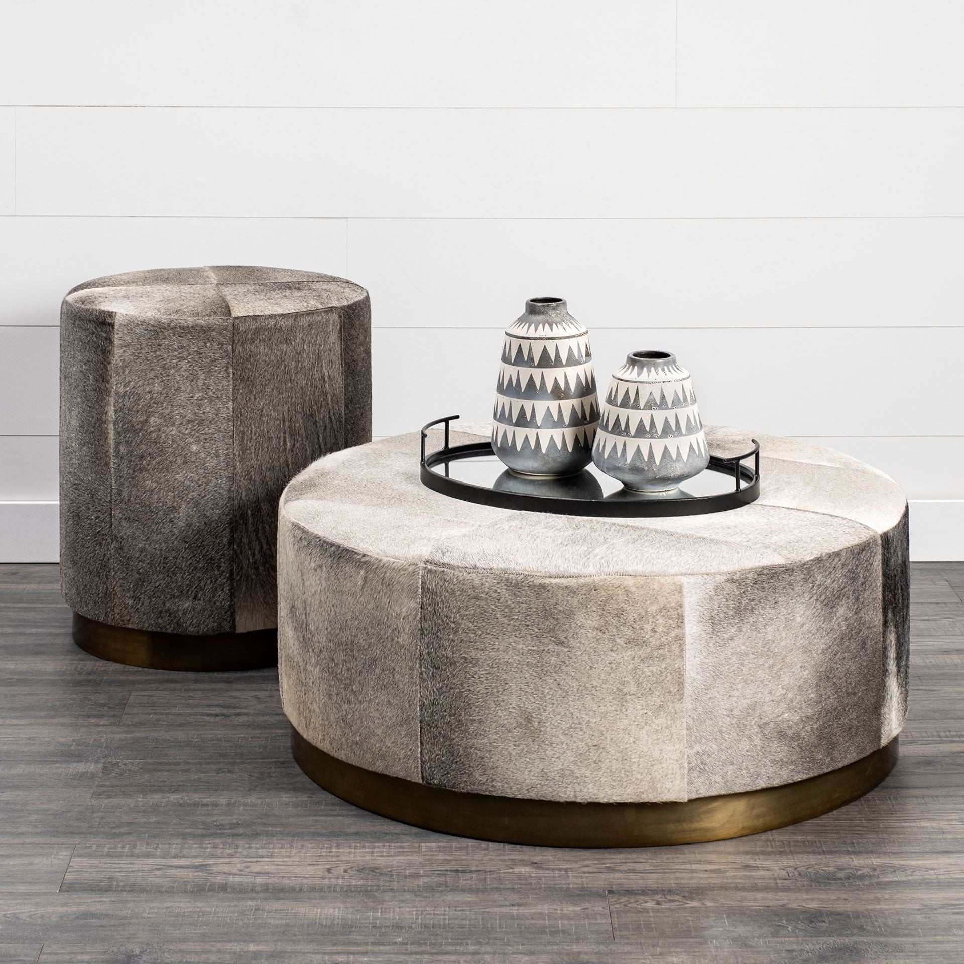 Wool Footstool Ottoman - Gray / Brown