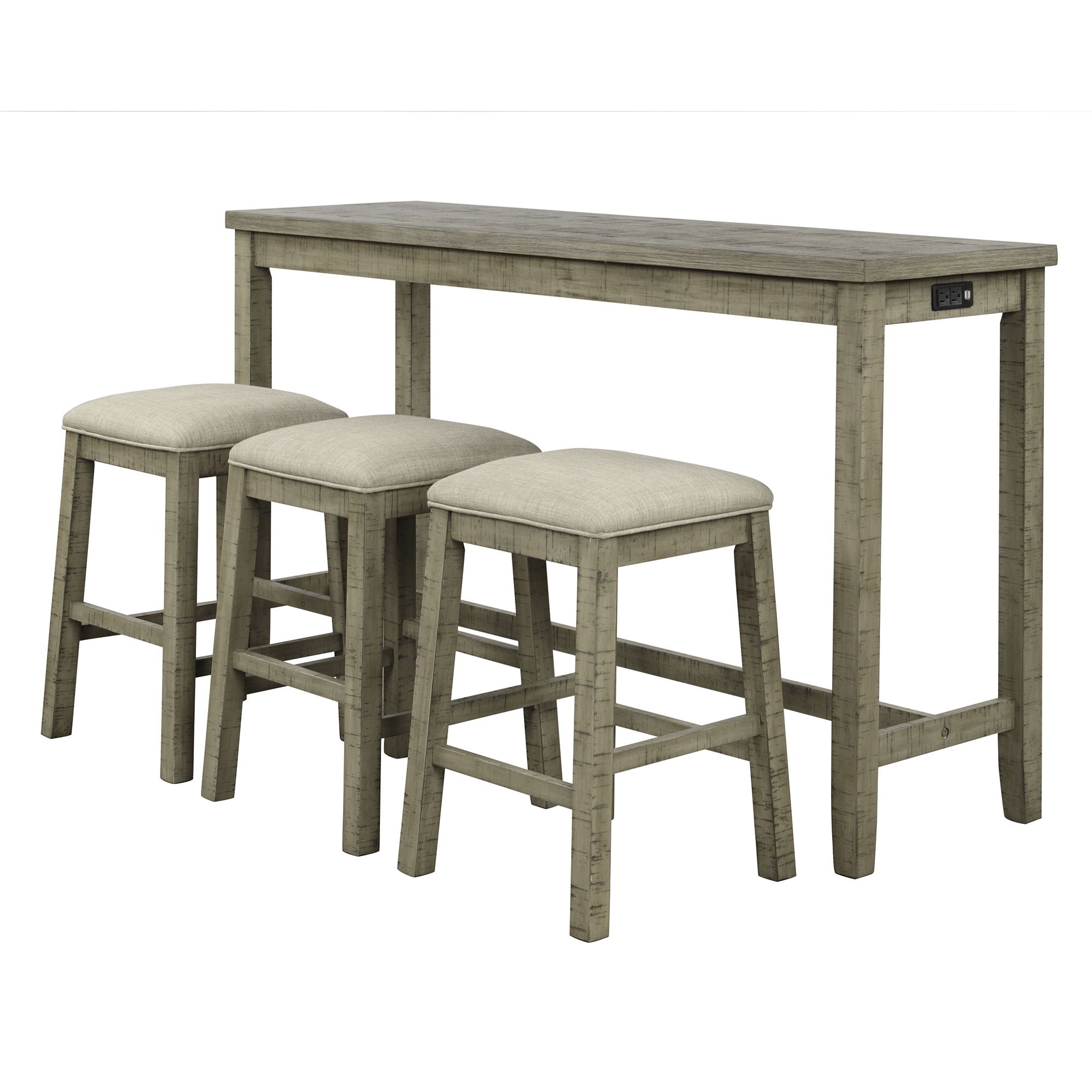 Topmax - 4 Pieces Counter Height Table With Fabric Padded Stools, Rustic Bar Dining Set With Socket