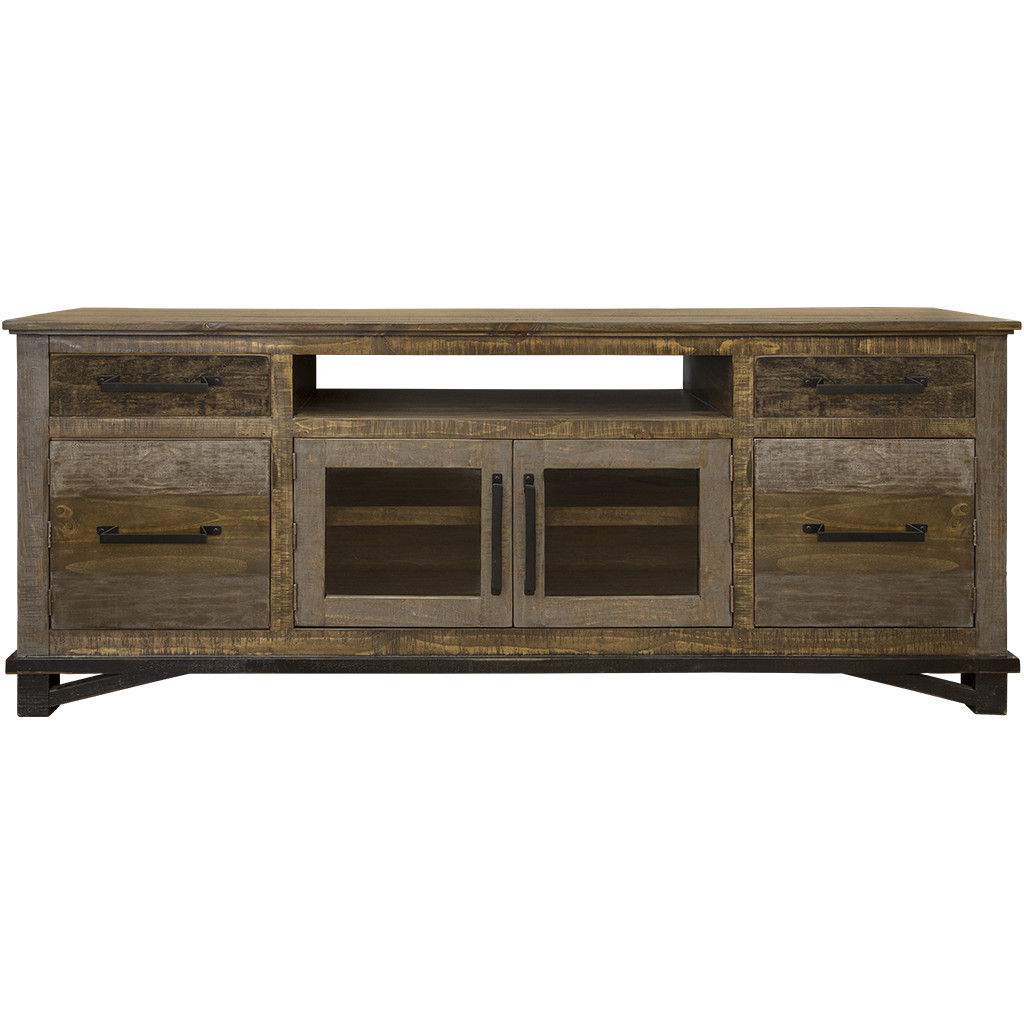 Wood Cabinet Enclosed Storage, Distressed TV Stand - Brown