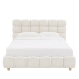 Pula - Queen Platform Bed With Upholstered Headboard, Slat Support, No Box Spring Needed - Ivory