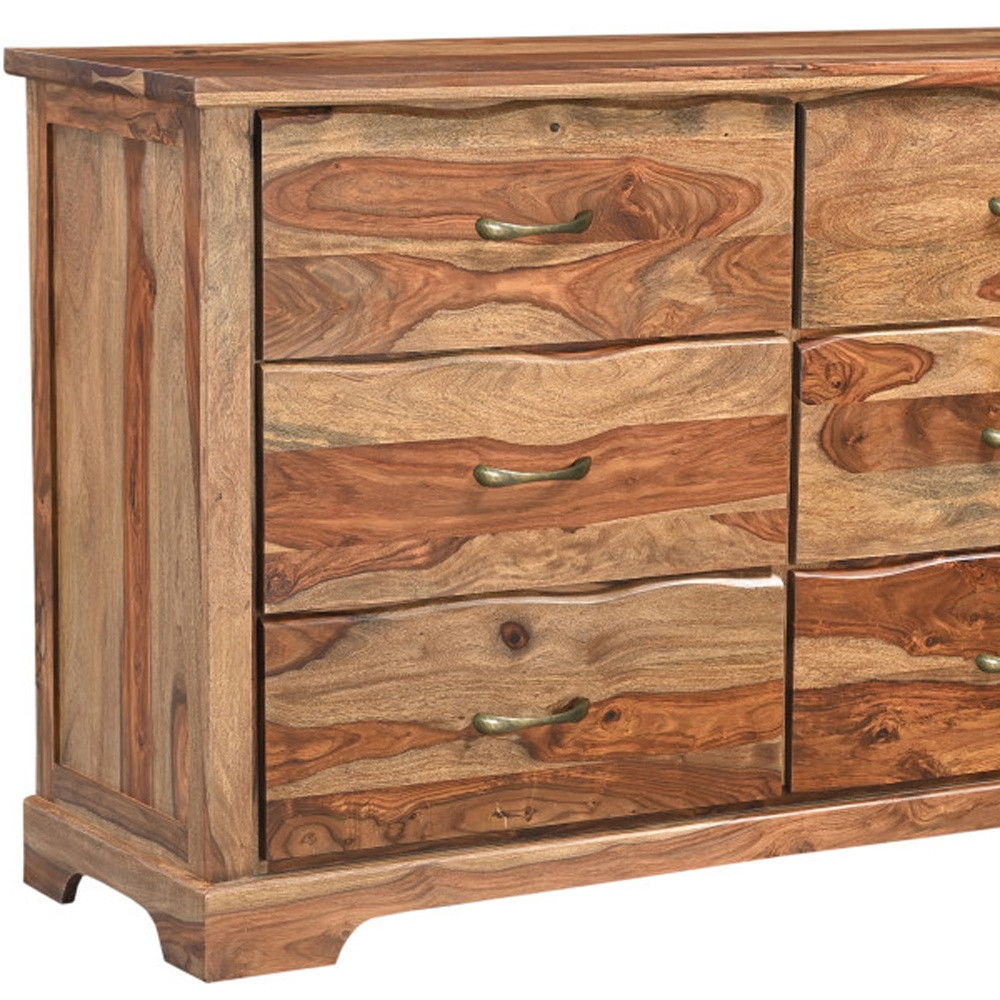 Solid Wood Live Edge Six Drawer Double Dresser - Brown