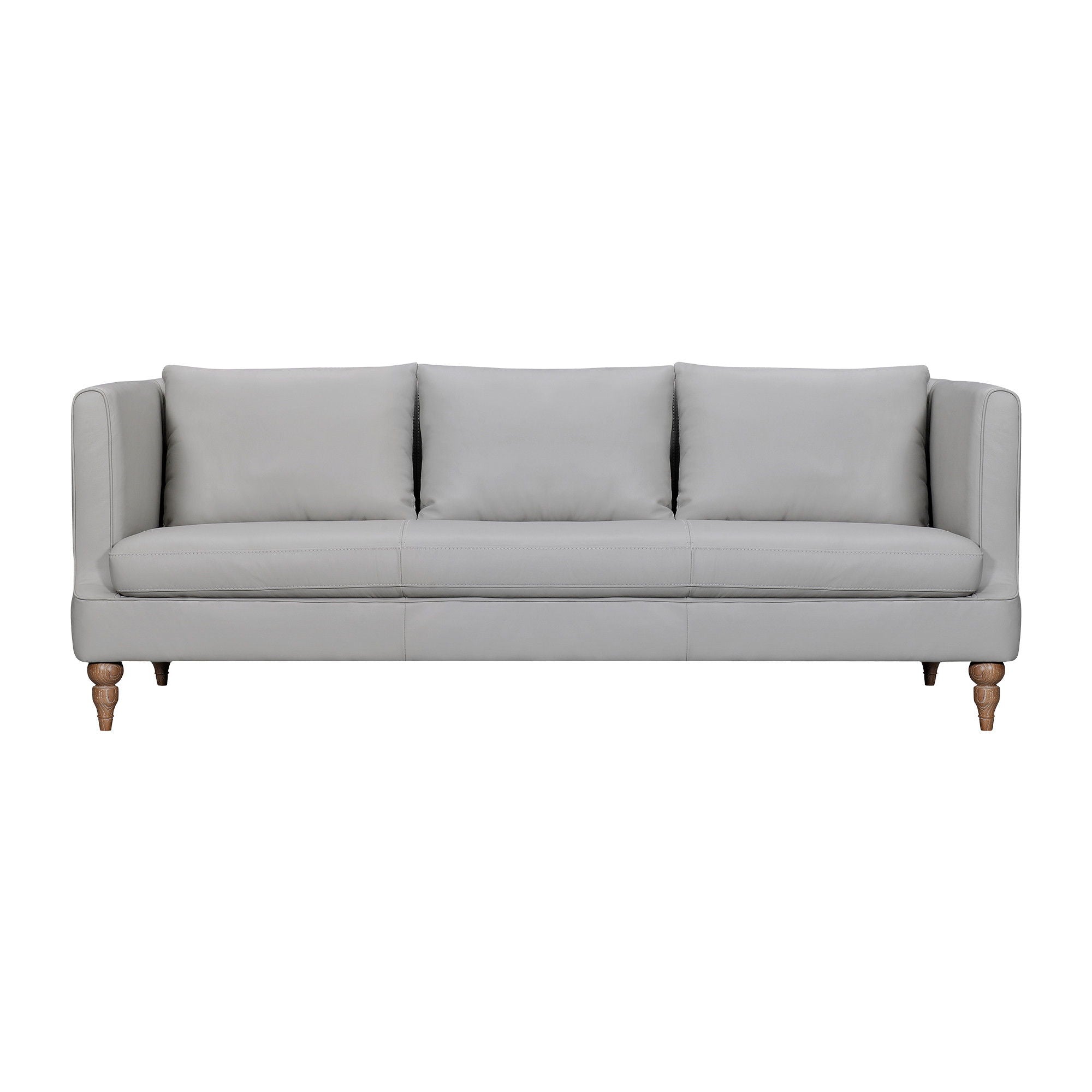 Leather Sofa With Brown Legs - Gray