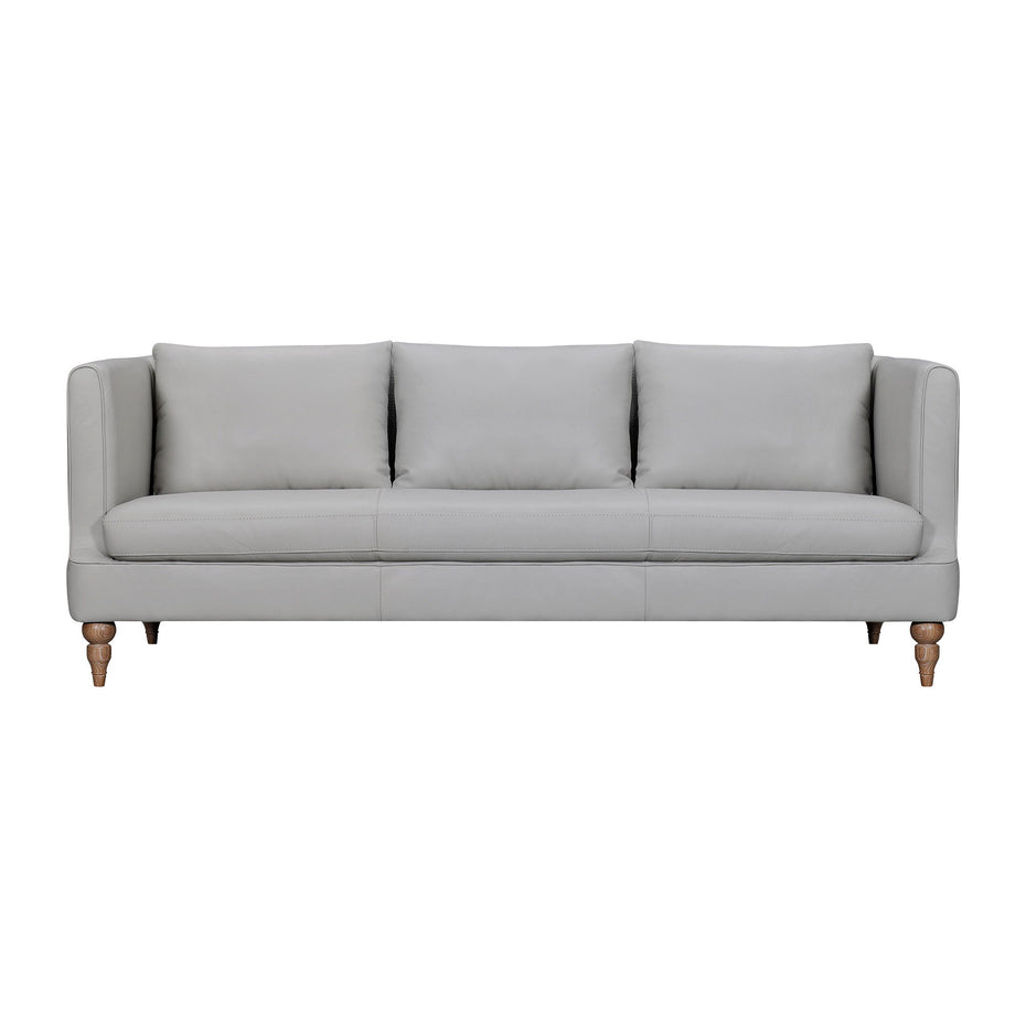 Leather Sofa With Brown Legs - Gray