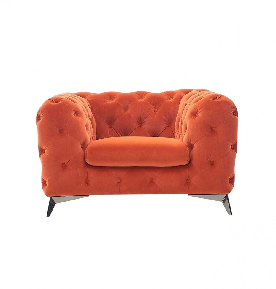 Velvet And Silver Solid Color Chesterfield Chair - Orange