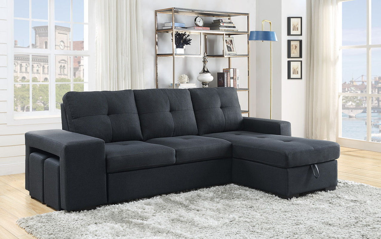 Lucas - Linen Sleeper Sectional Sofa With Reversible Storage Chaise - Dark Gray by Lilola Home | Bel Furniture