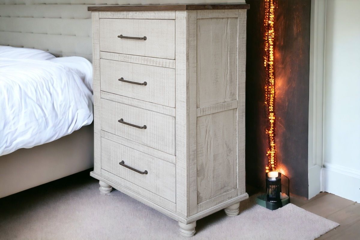 Wood Four Drawer Chest - Brown / White