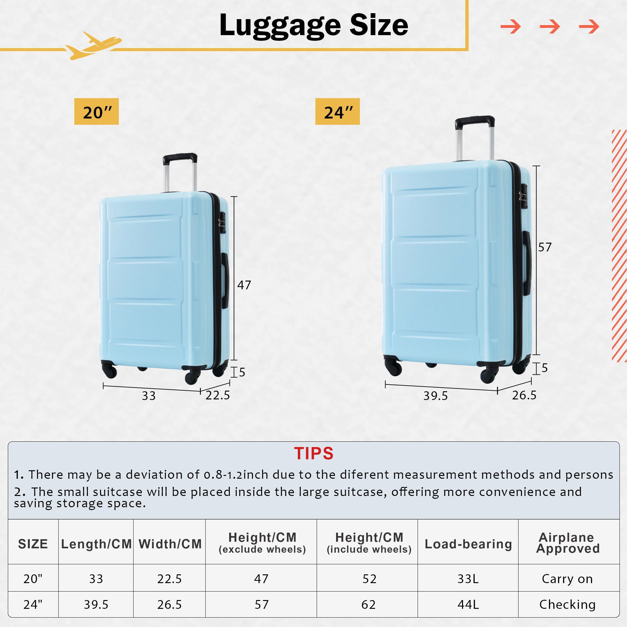 2 Piece Luggage Set With Bags Expanable Spinner Wheels ABS Lightweight Suitcase With Tsa Lock 20" / 24"