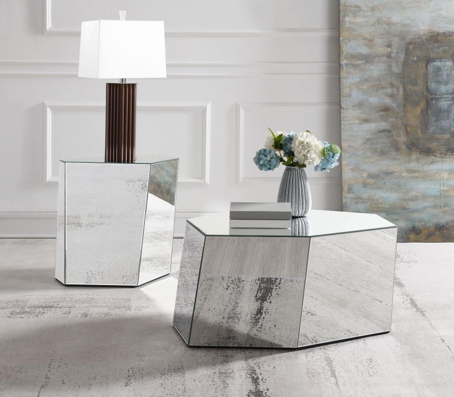 Capella - Mirrored Abstract Geometric End Table - Silver