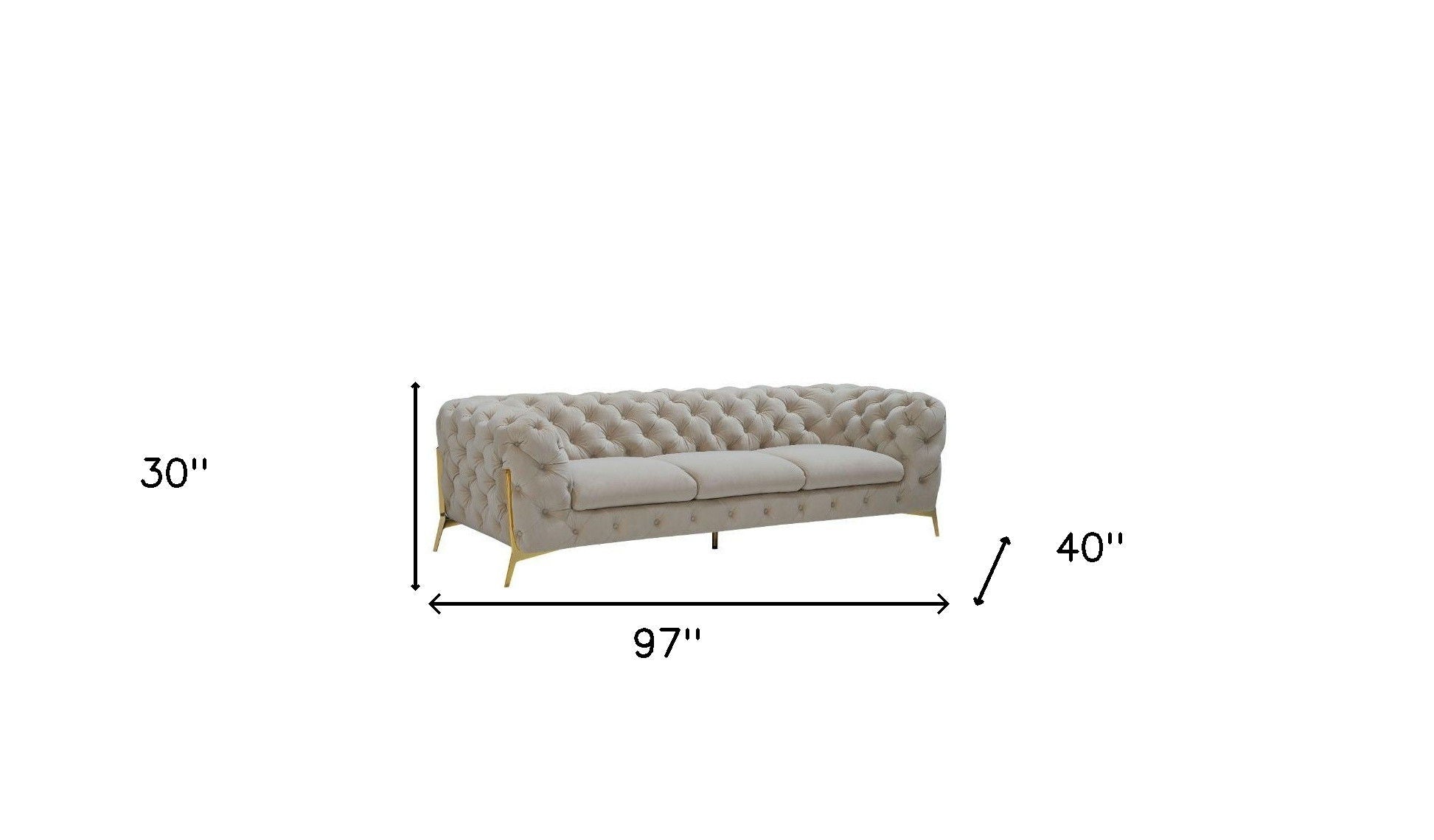 Velvet Chesterfield Sofa & Gold Legs - Beige