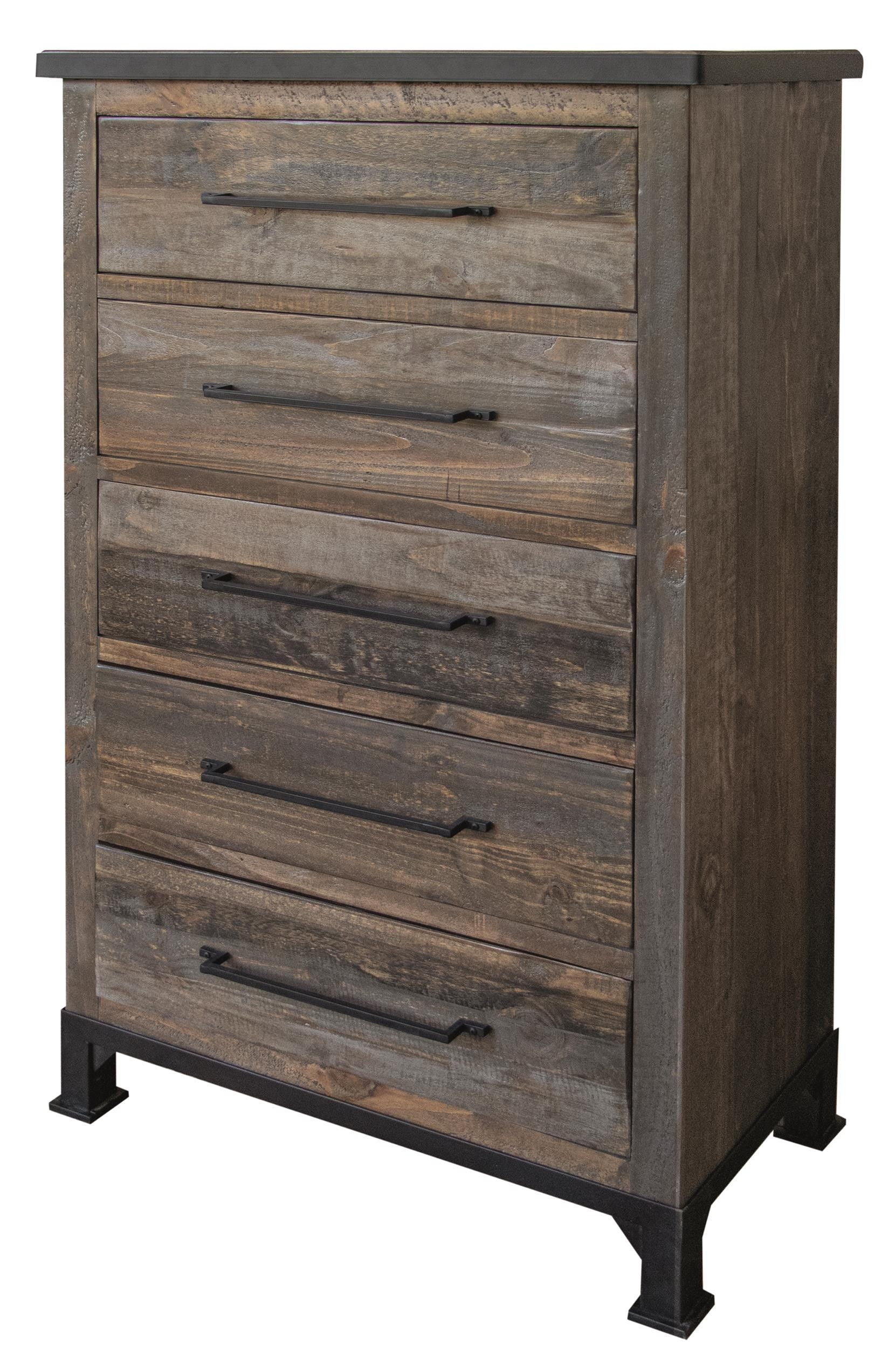 Solid Wood, Five Drawer Chest - Gray